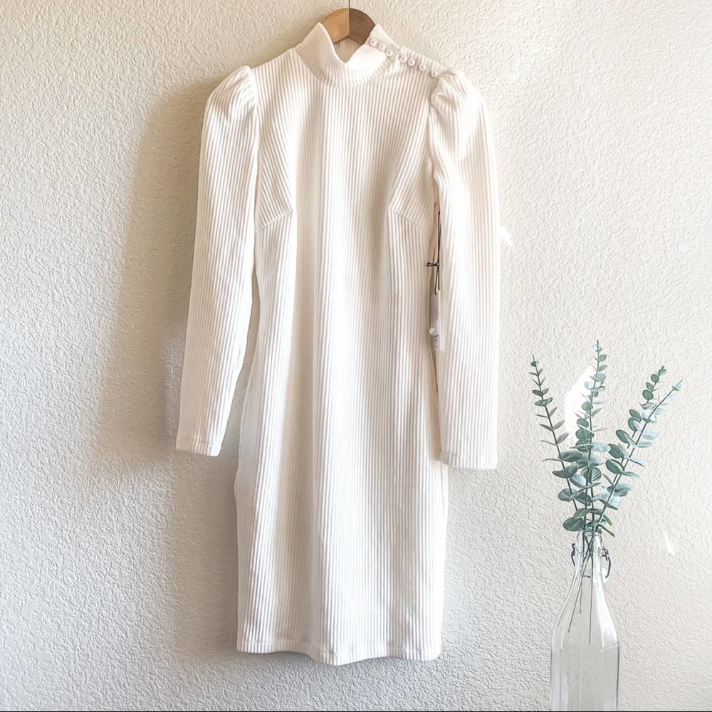 Ali & Jay Veronica White Velvet Long Sleeve Dress -bridal shower